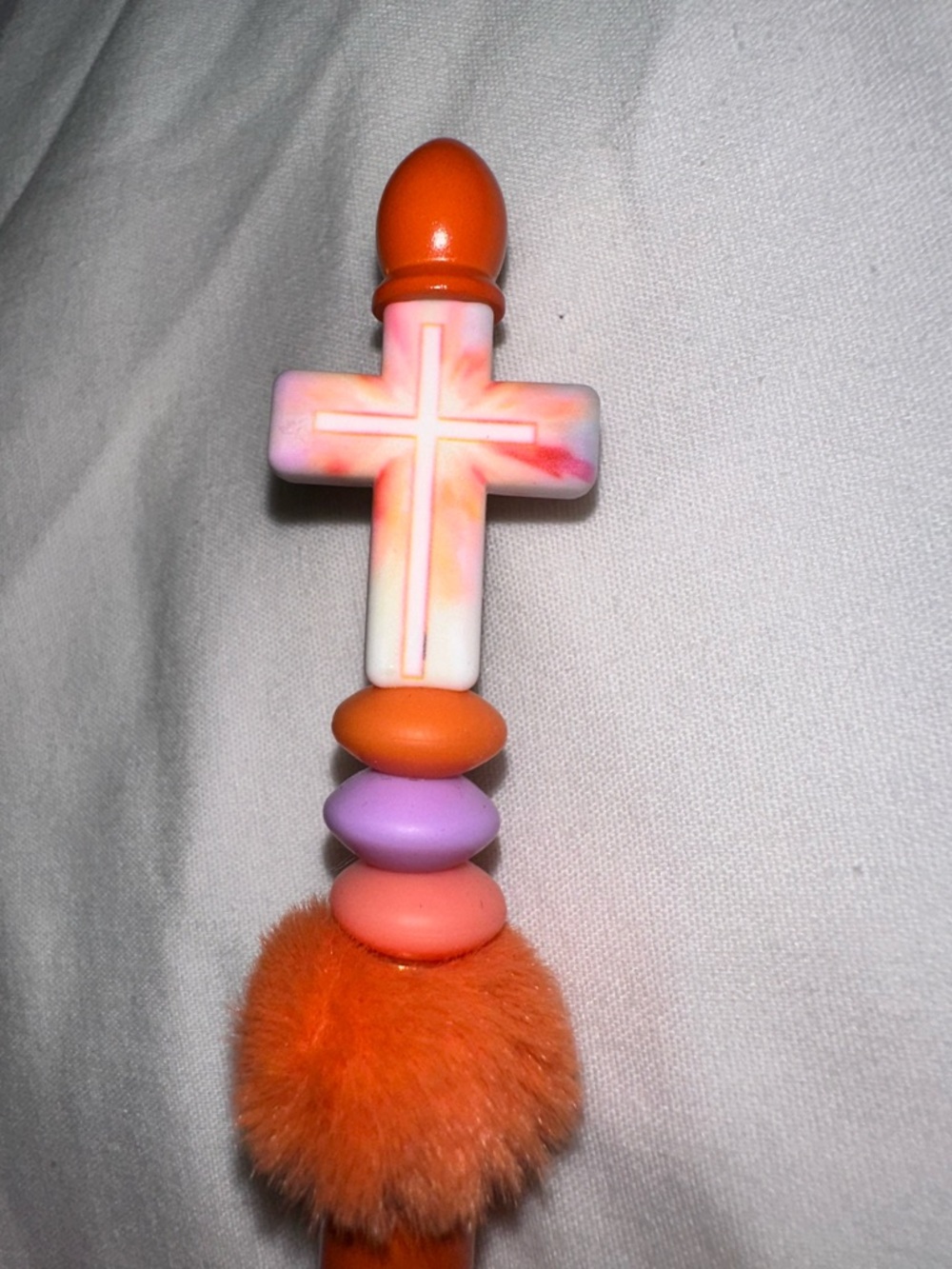 STYLUS - Colorful Cross Handmade Stylus with Orange Pom Pom